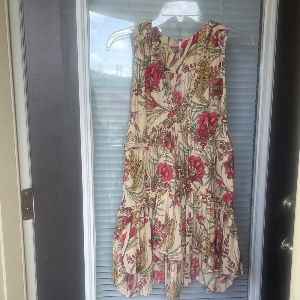 Free People Tunic with Pink and Green Hummingbird Print